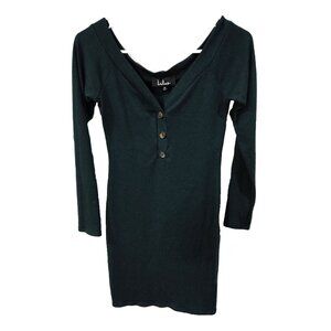 Lulus Sz Medium Womens Green Ribbed Knit Long Sleeve Dress